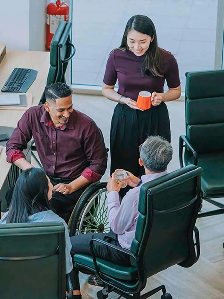 Diverse workers taking a break