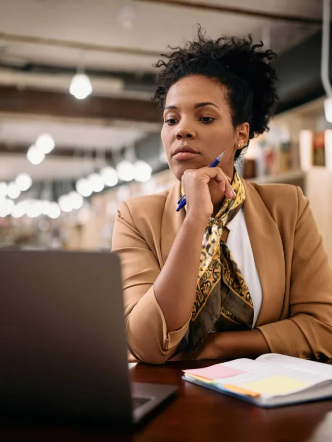 Woman studying in library