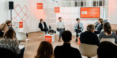 The panel featured (from left) journalist Katharina Heckendorf, moderator; Dr. Felix Biessmann; Dr Harry Muncey; and Tabea Rößner